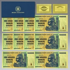 10PCS Zimbabwe 100 Trillion Dollar Gold Foil Banknotes – Style Collector's Set