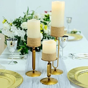3 Gold Geometric Oval Metal Pillar Candle Holders Wedding Party Events Supplies - Picture 6 of 9