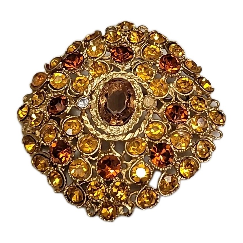 Vintage large statement gold tone rhinestone Broo… - image 3