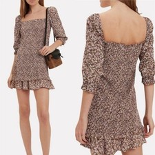 Faithful the brand, es saada mini dress mathiola floral puff sleeve, size 2 xs