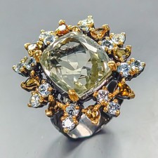 Vintage 16 ct Natural Green Amethyst Ring 925 Sterling Silver Size 7.5 /R450689