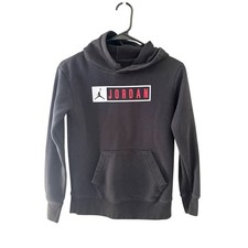 Jordan Boys Black Box Logo Pullover Hoodie Sweatshirt Size M 10-12 Yrs Jumpman