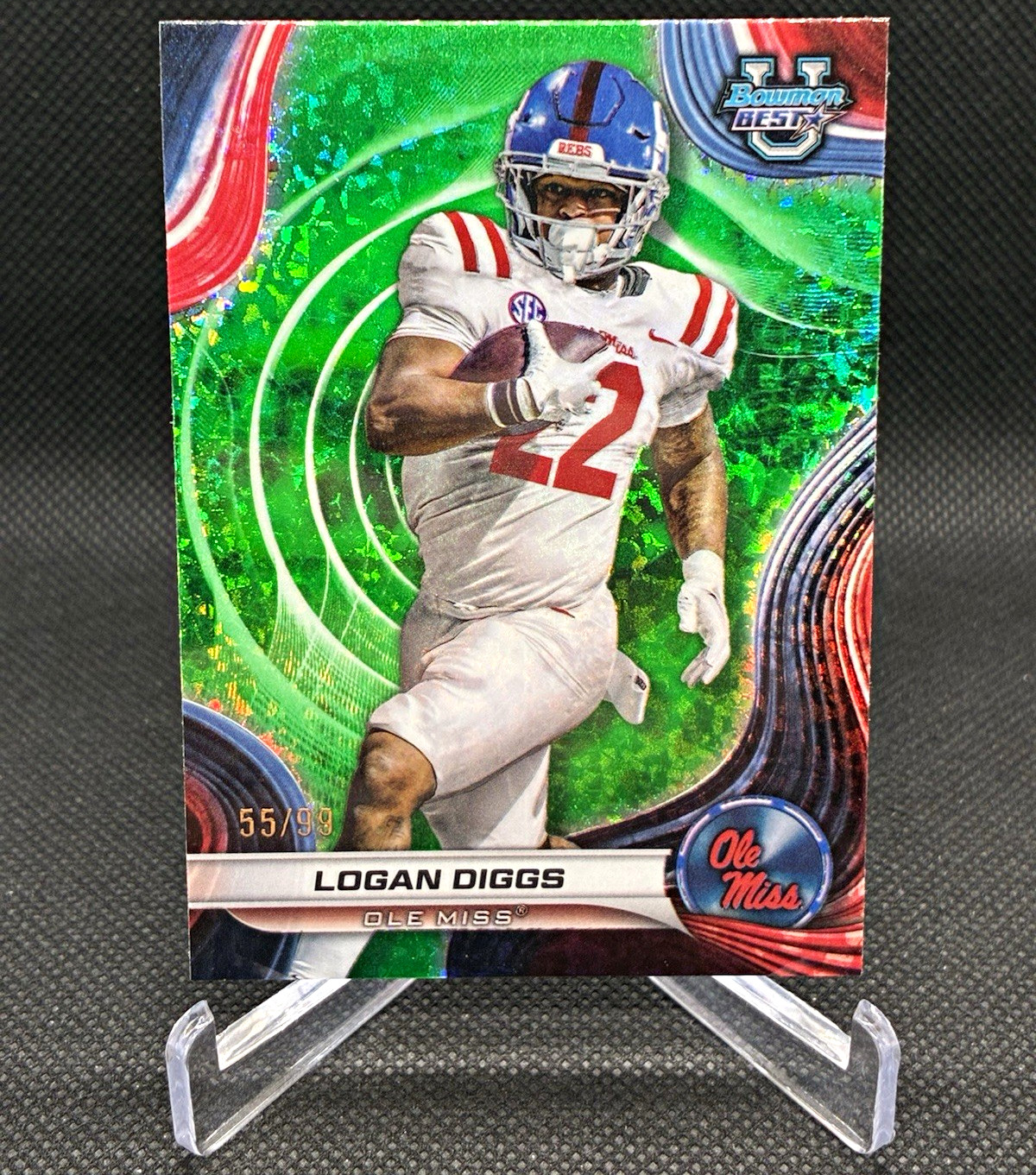 Topps Bowman's Best University 2024 Logan Diggs Green Mini Diamond #20 Ole Miss
