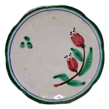 VTG Rustic Italy Pottery Earthenware Plate Handpainted Fuschia Flower Floral 6"