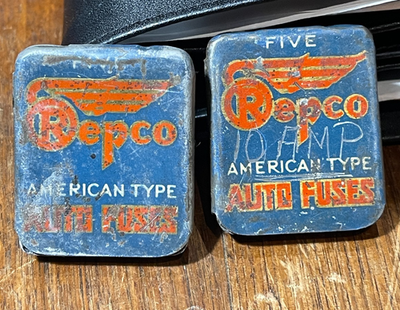 #ad 2 x Vintage Repco Auto Fuses Tins American Type Automobilia RARE AU $20.00