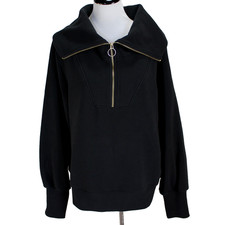 Varley Vine Half Zip Ottoman Pullover Womens Size L Black Ribbed Sweatshirt