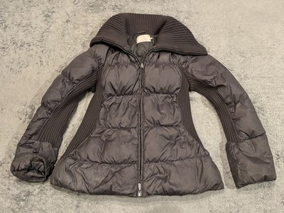 Stefanel Puffer Jacket Womens Size 5 Padded Coat Gray Knit Collar Full Zip Warm