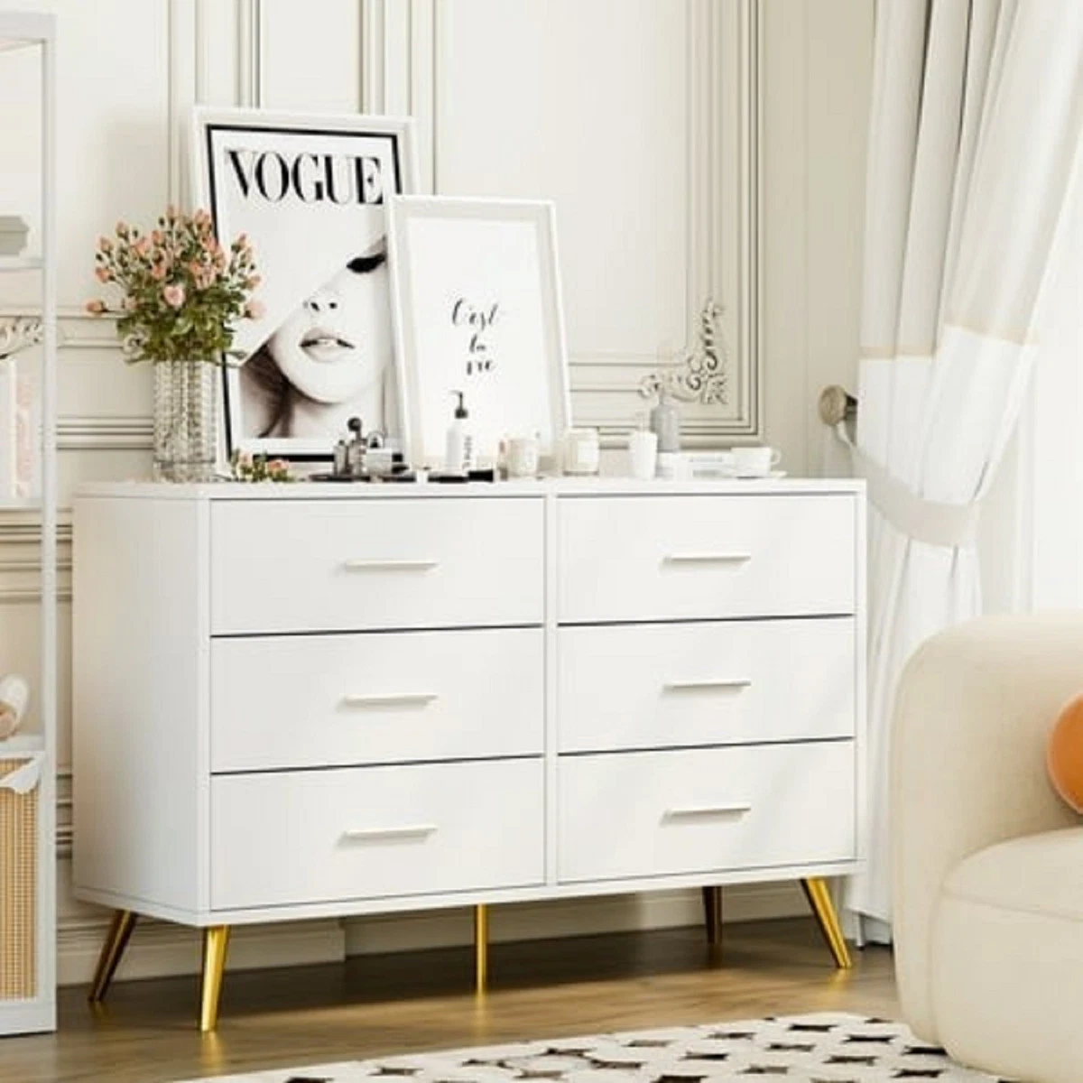 slim fit dress slacks Modern Vanity Set with Mirror, Gold & White Dresser Table Set and Butt –  Decobuys main image 0