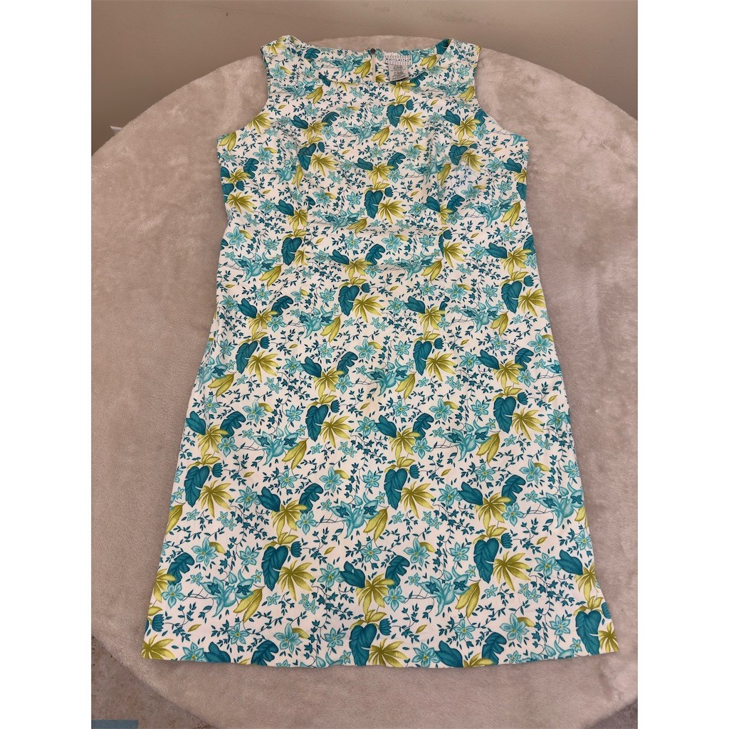 White Stag Dress Womens Size 14 Blue Green Floral Sleeveless Shift Knee