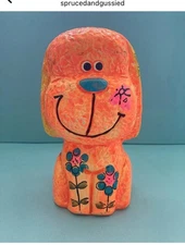 Vintage 60s 70s Puppy Dog Chalkware Piggy Bank Plaster Kitschy Psychedelic Retro