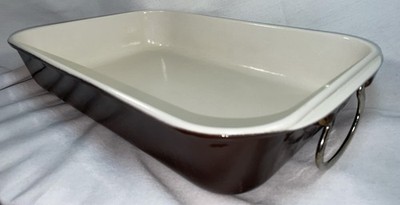 Vtg Le Creuset France Brown Casserole Lasagna Pan Enameled Bail Handles Large