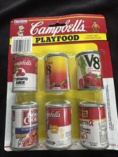 Vintage 1991 Playtime Campbell's Playfood Red  White label  6 Soup Cans