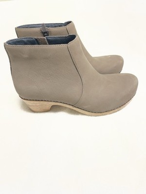 Dansko Taupe Leather Ankle Bootie Zip Block Heel Round Toe Women's Casual
