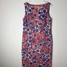 Talbots Womens Sz 8 Floral Sheath Dress Coral Pink Sleeveless Knee Length Mgd