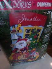 Dimensions Felt Christmas Stocking Kit 2001 Sequins Santa Applique Hobbyist 28"