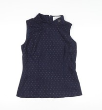 Kew 159 Women's Blue Polka Dot Wool Sleeveless Mock Neck Blouse Size 12