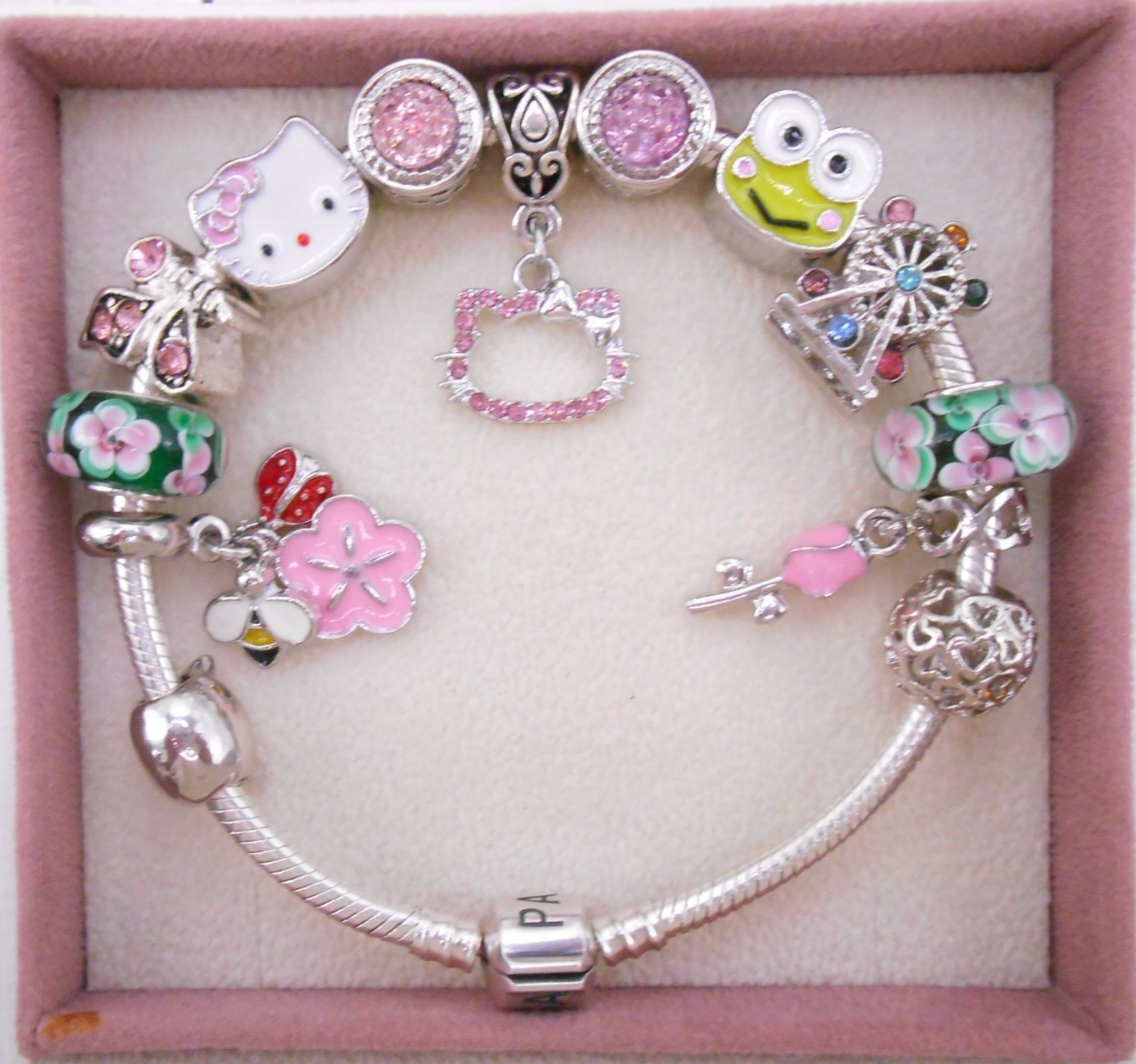 STERLING SILVER PANDORA BRACELET PINK CZ LOVE MY PINK KITTY