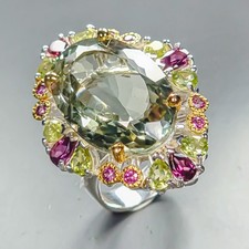 Gemstone 30 ct Natural Green Amethyst Ring 925 Sterling Silver Size 6 /R453322