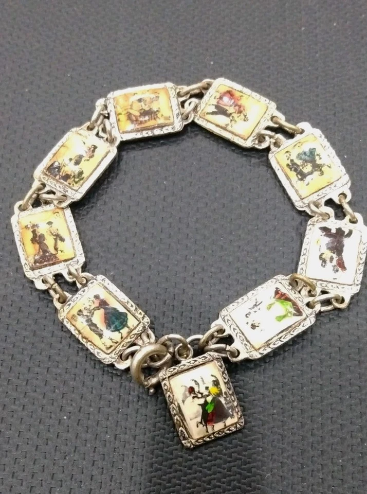 Brazalete de eslabones con dije de compañeros de baile ilustraciones retrato de peltre 9 paneles 6,75"-7" Foto 4 de 4