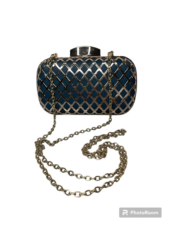 Bolso de mano metálico dorado negro vintage para mujer pequeño sin asas cadena correa para el hombro