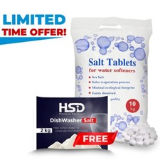 10kg Water Softener Salt Tablets + FREE 2kg Dishwasher Salt | Limescale Remover 7.49 per kilo