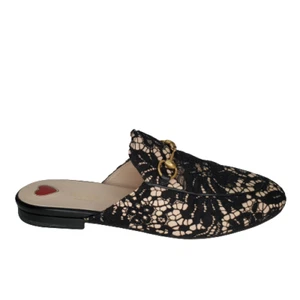 Mocassins mules plates femme Gucci dentelle Horsebit Princetown noir EU 39 US 9
