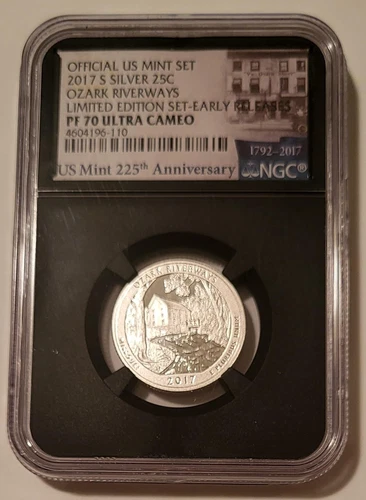2017 S Silver Ozark Riverways NP Quarter Proof PF70 UC NGC ER Retro Holder