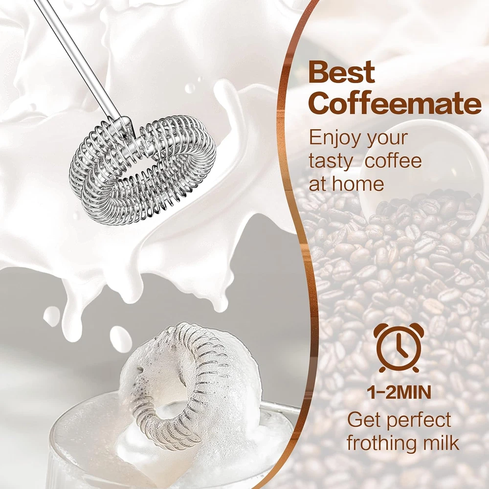 Milk Frother Rechargeable Handheld Electric Whisk Coffee Frother Mixer with 2 St