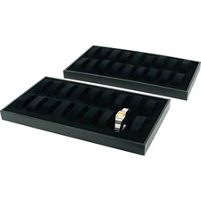 2Pc 18 Slot Black Faux Leather Watch Display Trays