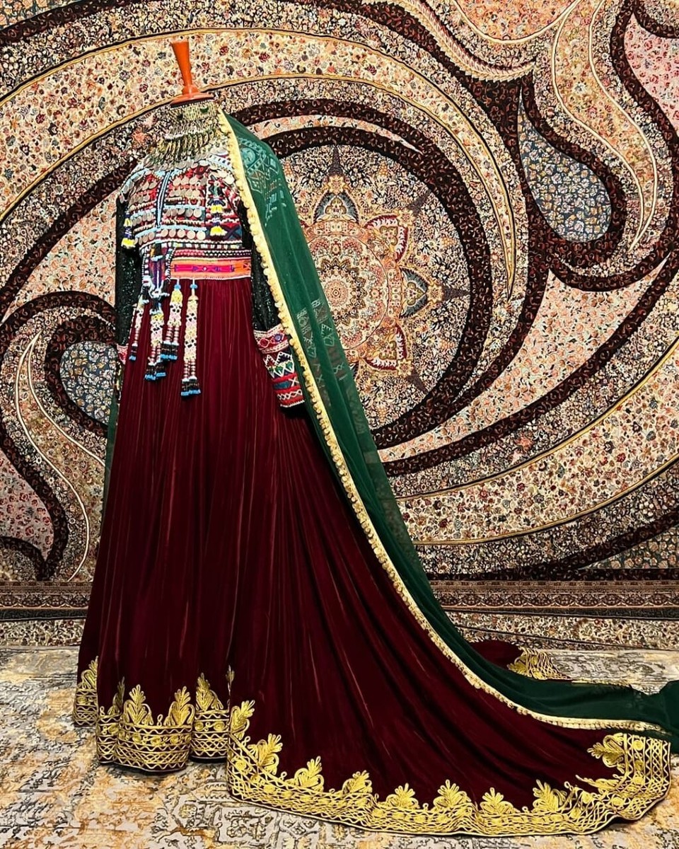 green maroon dress and long afghan kochi tail nikkah for wedding of bride light green and maroon combination dress