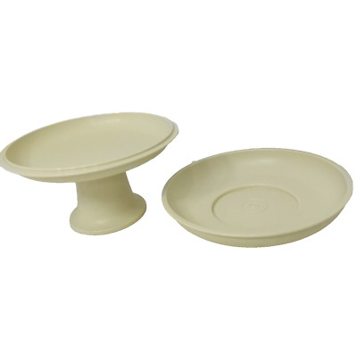 Tupperware Mini Serve It All Almond 1730 1731 2 pc Pedestal Cover Party Set