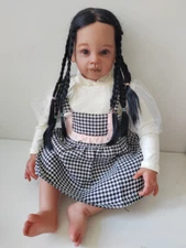 30" Painted Reborn Baby Doll African Dark Skin Toddler Girl Hand-Rooted Hair Toy