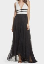 279 Adrianna Papell Women Black Sleeveless V-Neck Lace Gown Dress US Size 2