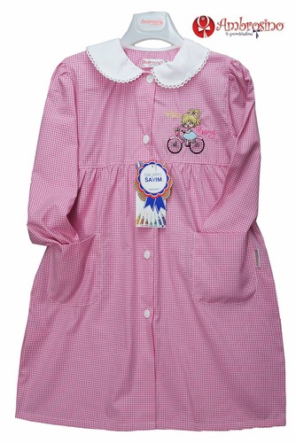 Apron Baby Girl Kindergarten School Upwards Check Pink Ambrosino Savim Disney - Picture 2 of 20