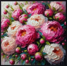 3D ORIGINAL Oil PAINTING on Canvas Peonies  Textured Art 20x20 in Custom Order