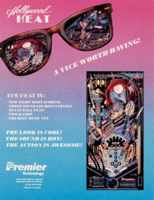 Hollywood Heat Pinball FLYER Original NOS 1986 Miami Vice Theme