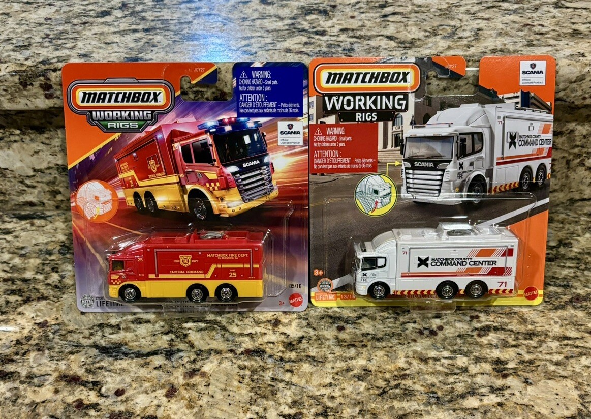 Two 2024 2025 Matchbox Working Rigs Scania Tactical Command Center