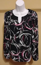 NWT A.N.A New Approach Black White Pink Geometric Long Sleeve Top Blouse Sz: S