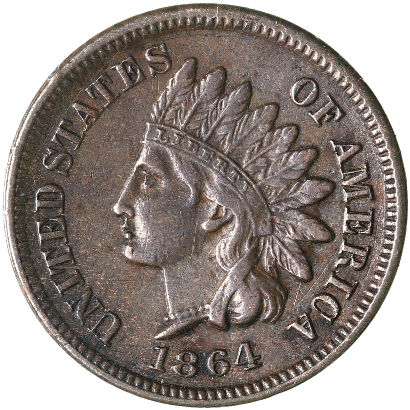 1864 (P) L Indian Head Cent Pointed Bust Extra Fine Penny XF See Pics