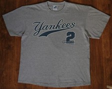 Vintage 2002 Dynasty MLB New York Yankees #2 Derek Jeter Mens Gray T-shirt XL sz