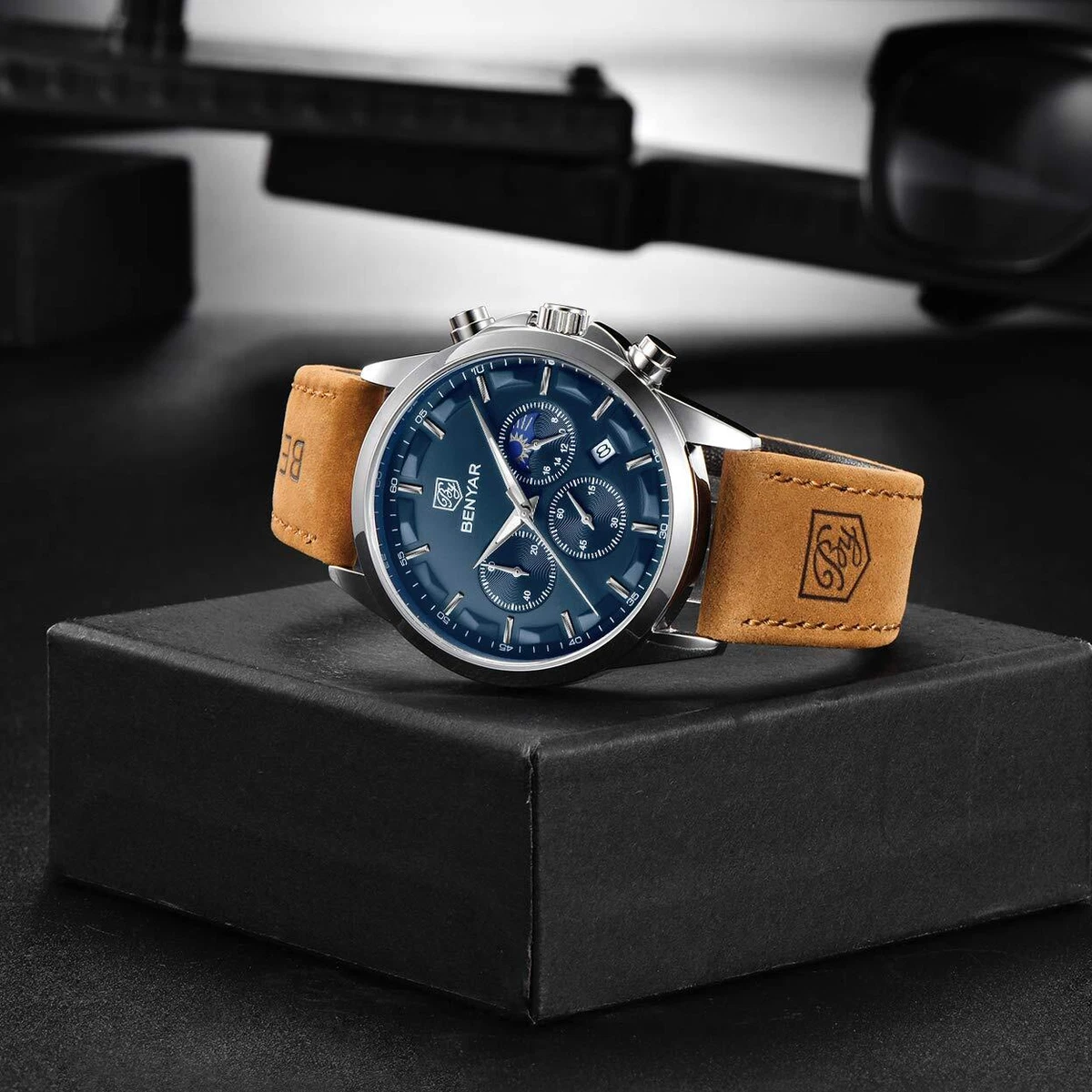 by BENYAR Watch for Men Analog Quartz Chronograph 30m Waterproof Brown Blue