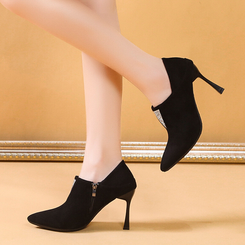 Women Rhinestone Pumps Zipper Party Office Pointed Toe Stiletto