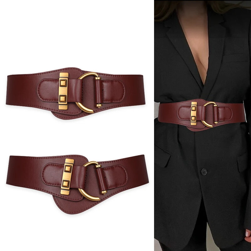 Vintage Style Ladies Cowhide Leather Belt Corset Double Buckle