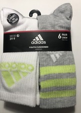 Sports Crew Socks Boys Youth Cushioned Athletic Moisture Wicking Girls L 3Y-9