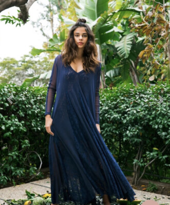 We Are HAH Mama C Maxi Sheer Boho Slip Dress Navy Blue  Sz Small Oversized NWT