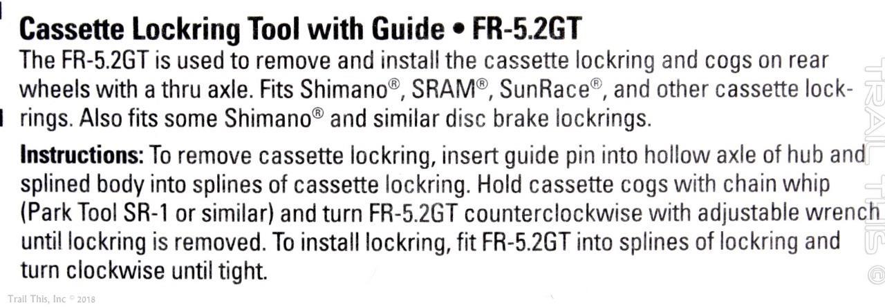 Park Tool FR-5.2GT Bike Cassette Thru-Axle Hub Lockring Remover 12mm Guide Pin