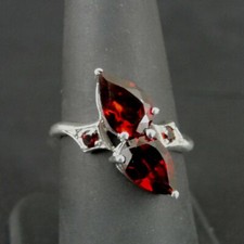 Ring Silver Teardrop Garnet Red Two Stones Sterling 925 Size 7 Ring Band