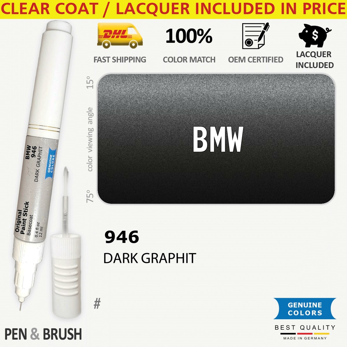 946 Touch Up Paint for BMW Black # 919 DARK GRAPHIT Pen