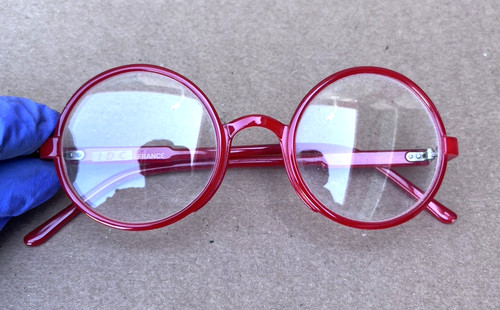 Vintage IDC France Eyeglasses Glasses Red Plastic Round Lens Artsy Nerd