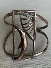 925 Sterling Silver Moon & Sun Cuff bangle Braacelet Vintage Estate jewelry